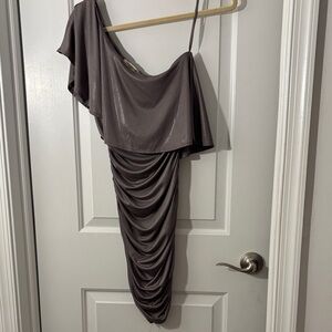 Arden B One-Shoulder Metallic Dress